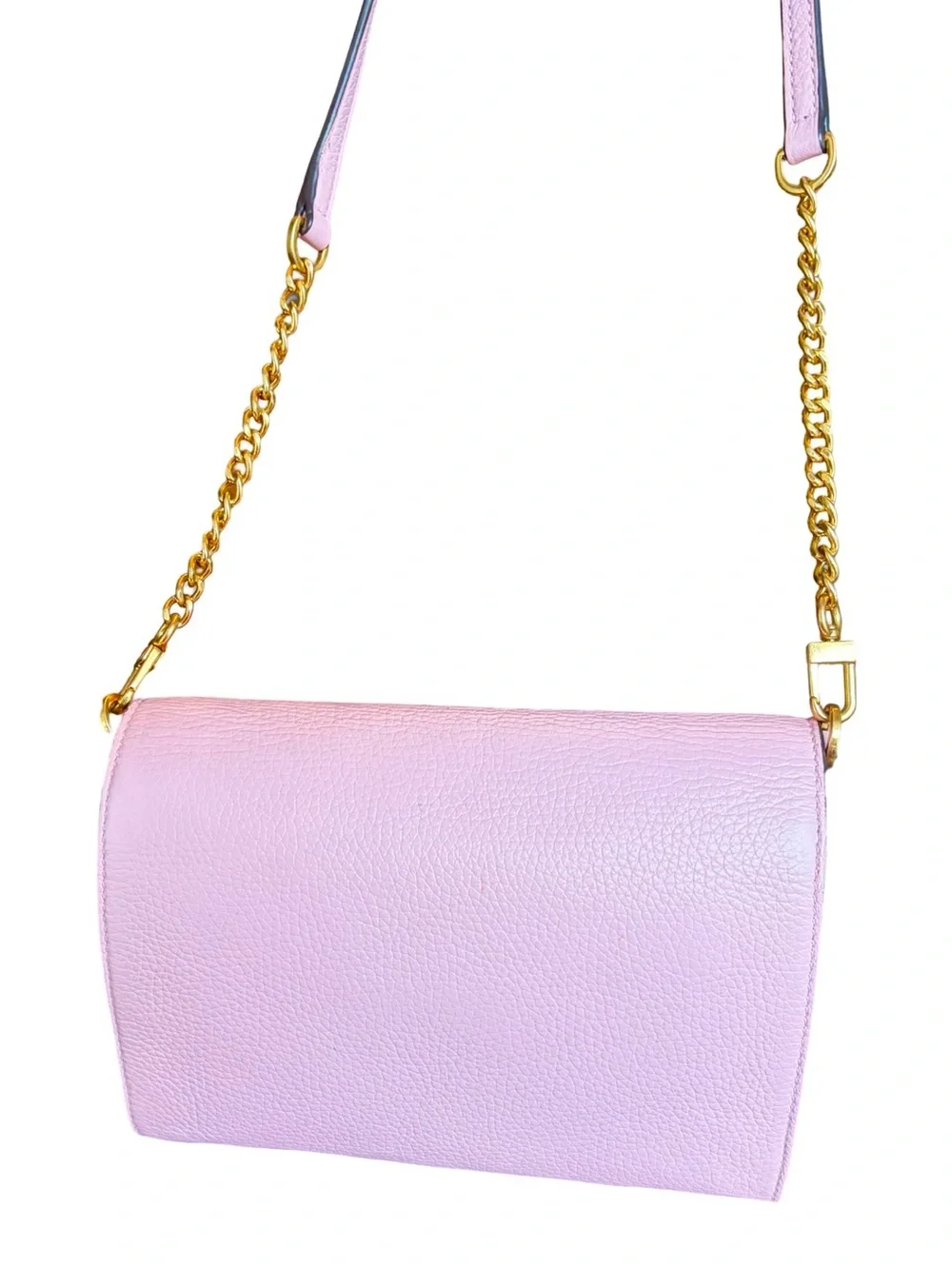 Tory Burch Britten Convertible Leather Shoulder Bag Crossbody Pink Big Gold Logo
